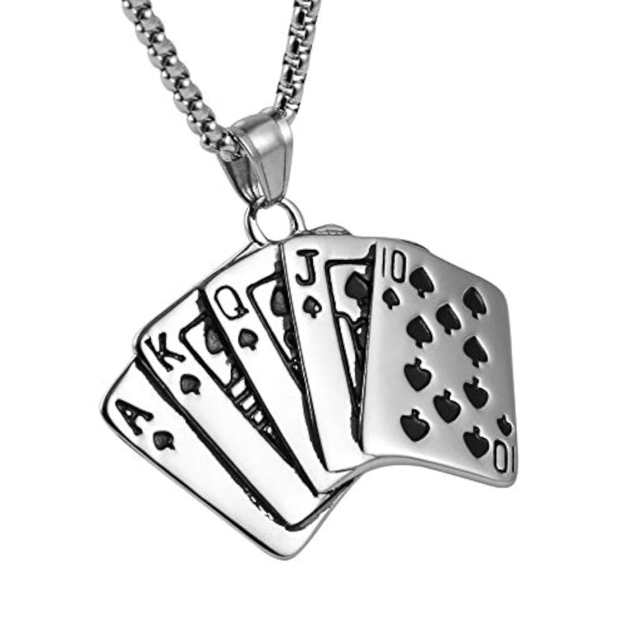 Punk Stainless Steel Playing Card Pendant Necklace, Men’s